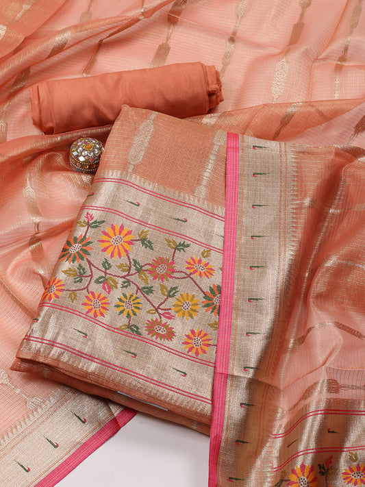 Woven Tissue Unstitched Suit Piece With Dupatta