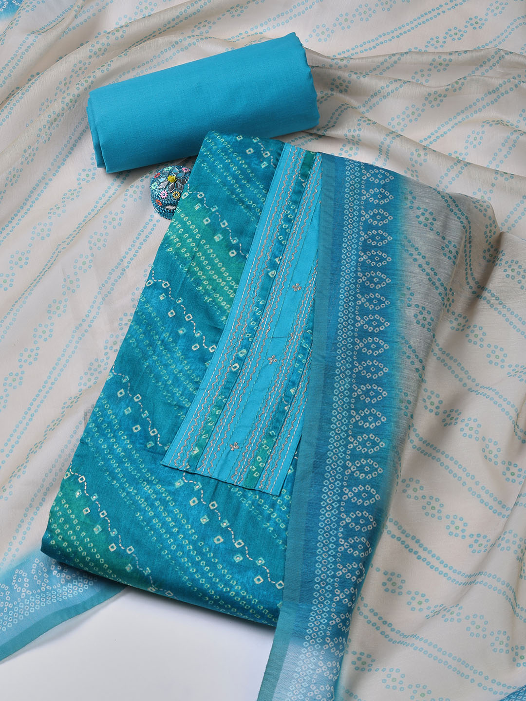 Peinted Cotton Blend Unstitched Suit With Dupatta