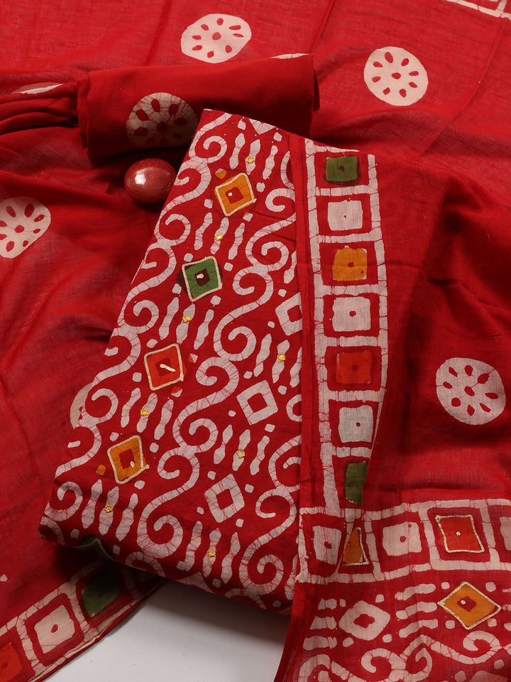 Printed Cotton Blend Unstitched Suit With Dupatta