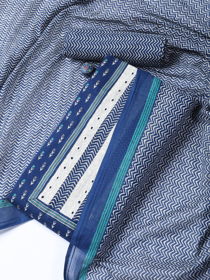 Printed Cotton Blend Unstitched Suit With Dupatta