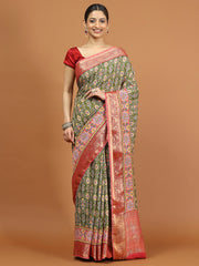 Patola Zari Border Printed Cotton Blend Woven Saree