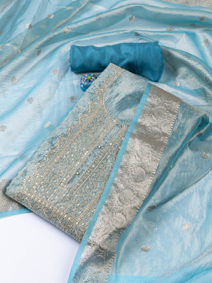 Neck Embroidered Tissue Unstitched Suit Piece With Dupatta