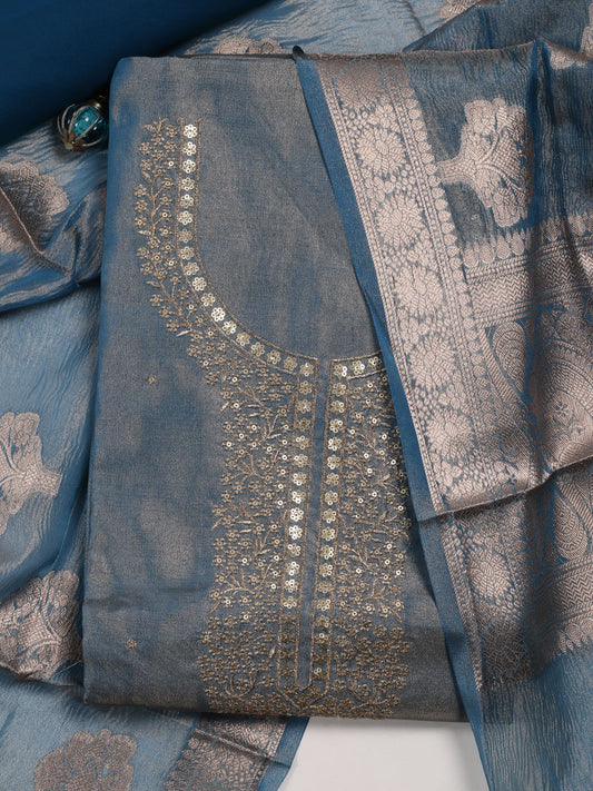 Neck Embroidered Tissue Unstitched Suit With Dupatta