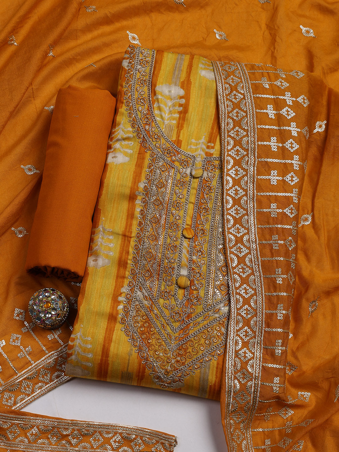 Embroidered Cotton Blend Unstitched Suit Piece With Dupatta