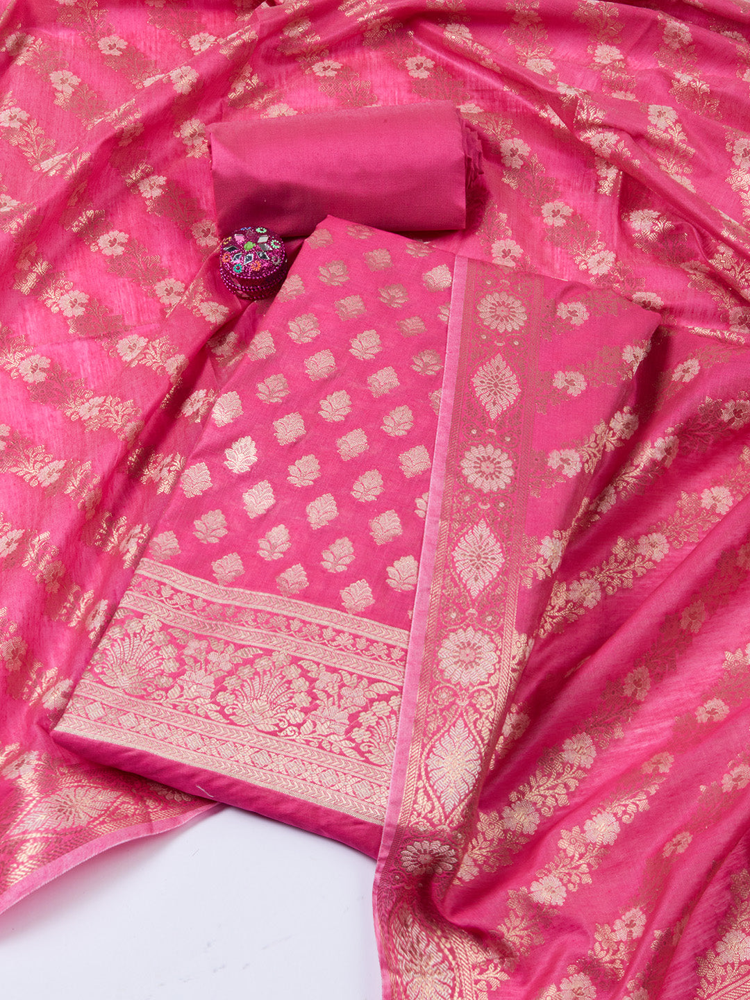 Woven Chanderi Unstitched Suit With Dupatta