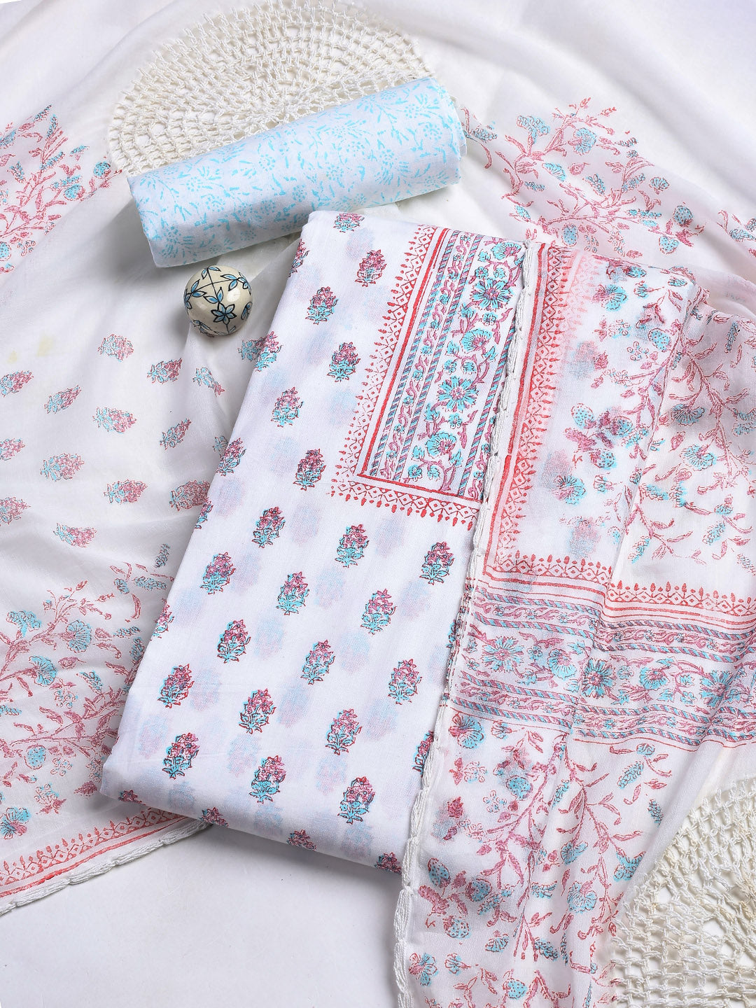 Printed Cotton Blend Unstitched Suit With Dupatta