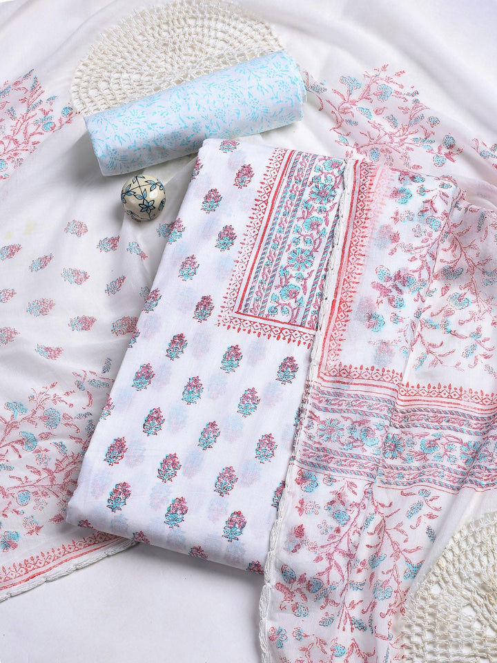Printed Cotton Blend Unstitched Suit With Dupatta