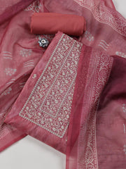 Neck Embroidered Chanderi Unstitched Suit Piece With Dupatta