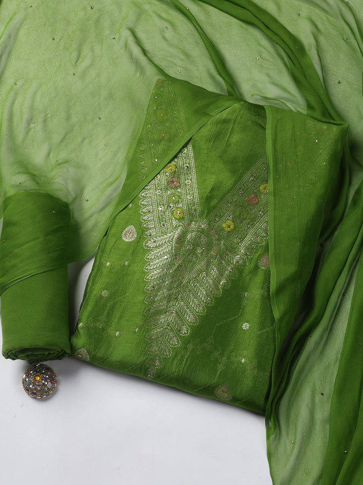 Woven Chanderi Unstitched Suit Piece With Dupatta