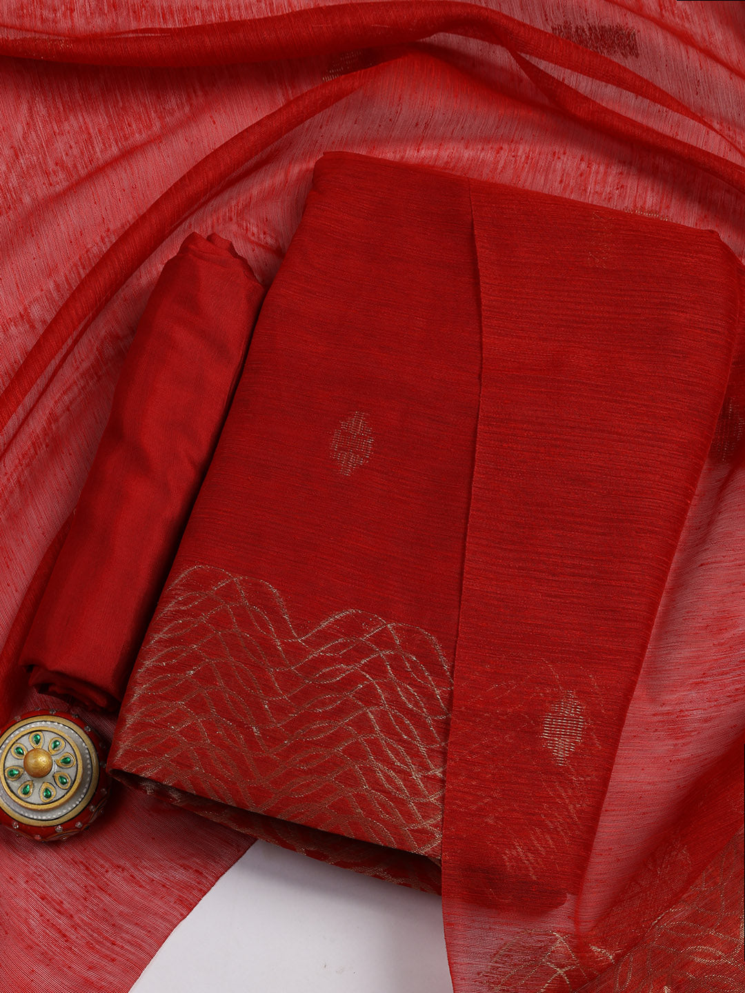 Woven Chanderi Unstitched Suit Piece With Dupatta