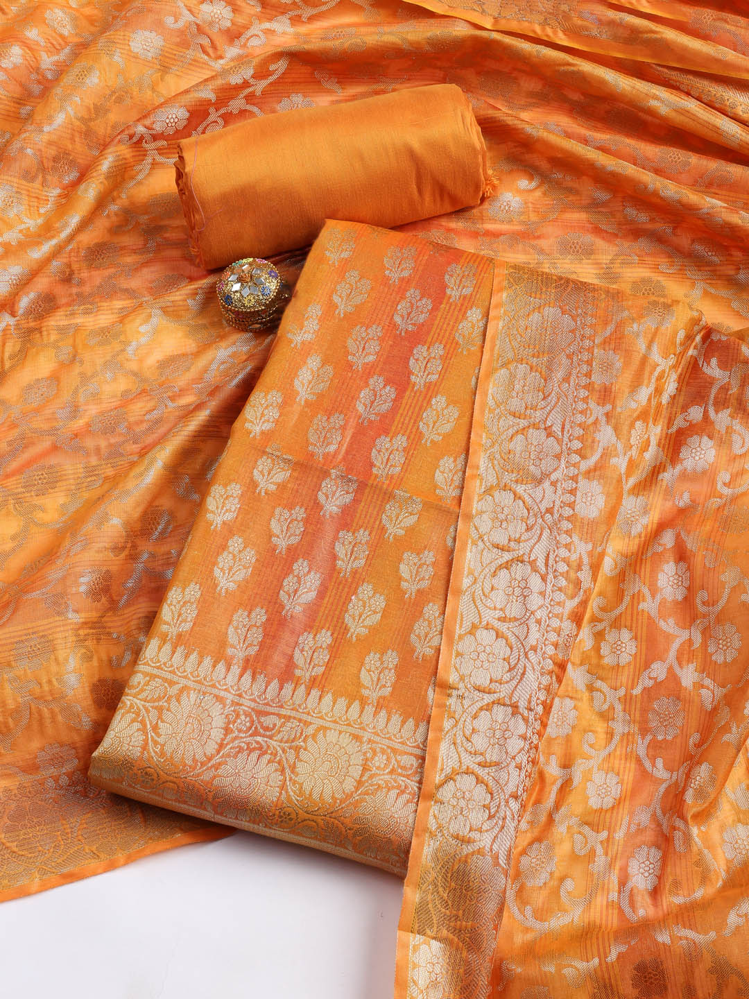 Woven Chanderi Unstitched Suit With Dupatta