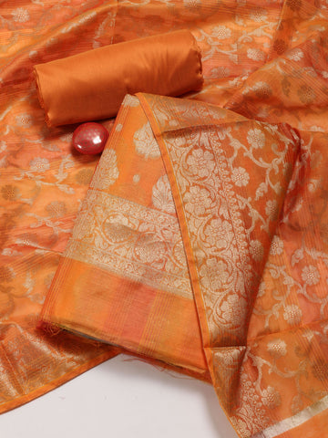 Woven Chanderi Unstitched Suit Piece With Dupatta