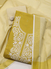 Neck Embroidered Cotton Unstitched Suit Piece With Dupatta