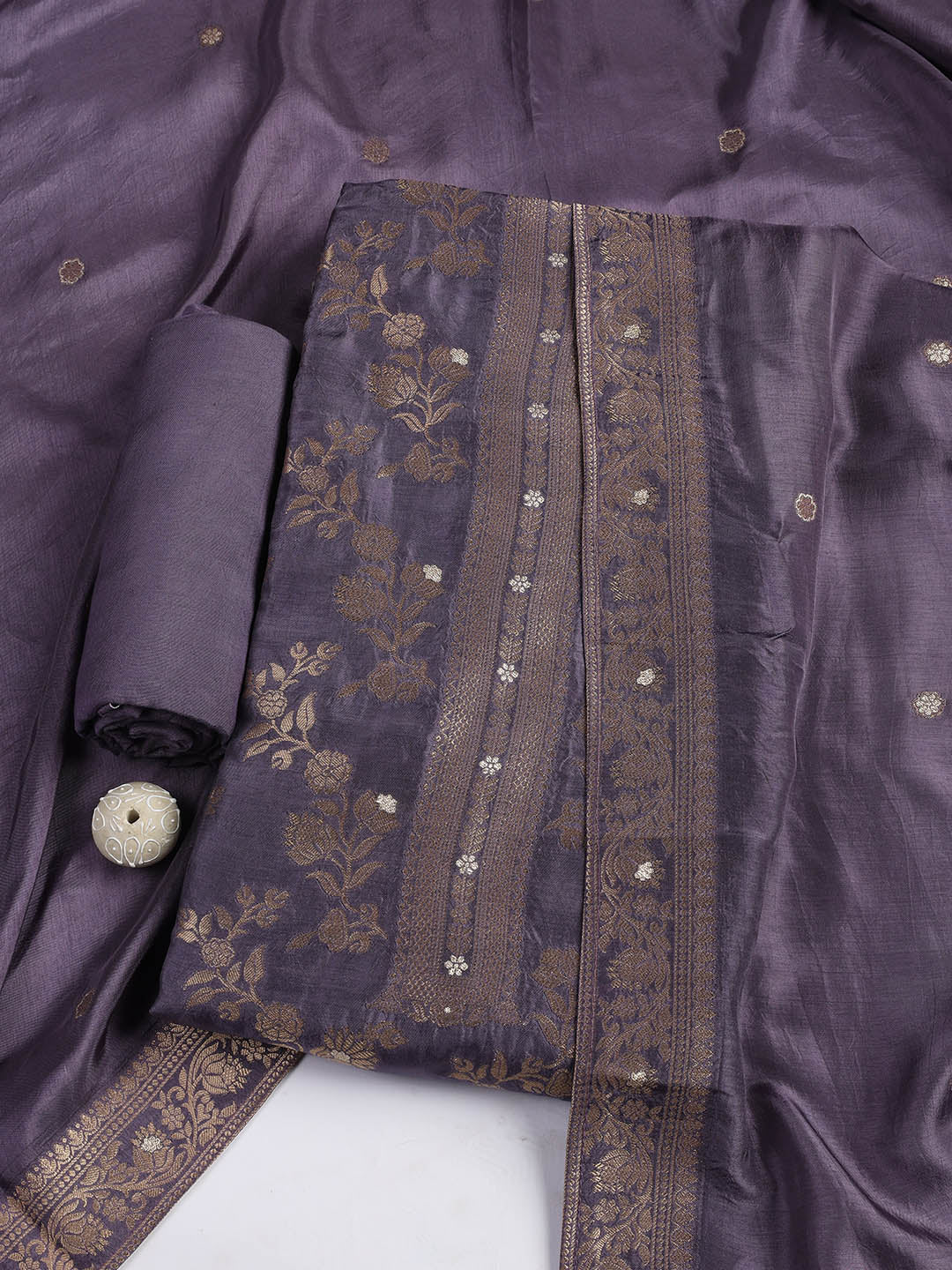 Embroidered Chanderi Unstitched Suit Piece With Dupatta