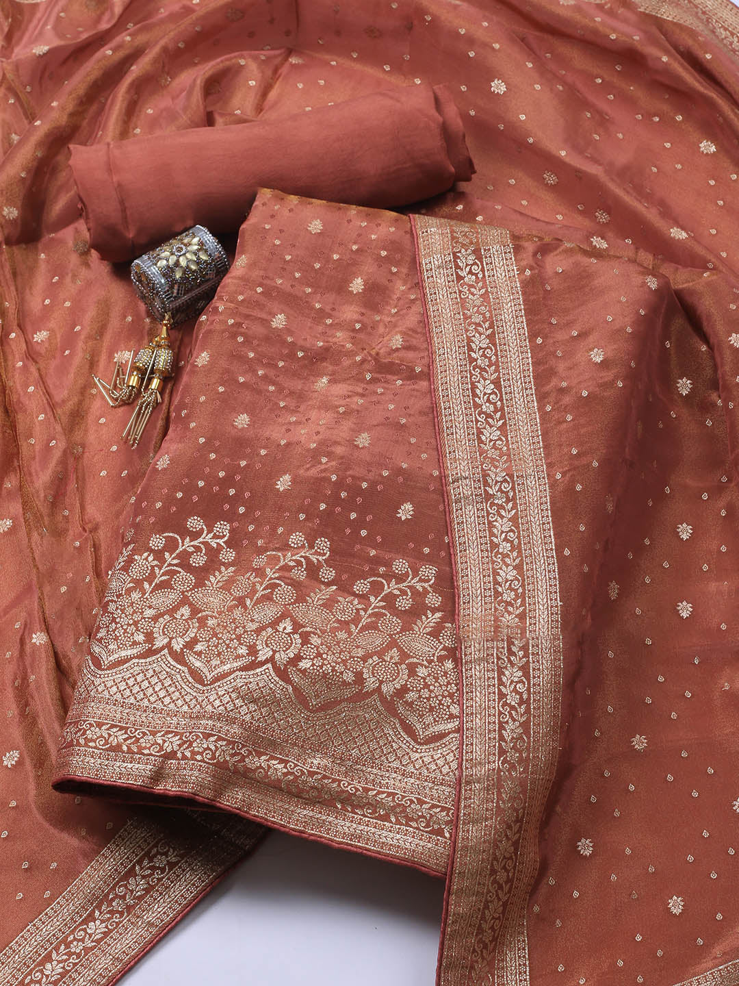 Embroidered Art Silk Unstitched Suit Piece With Dupatta