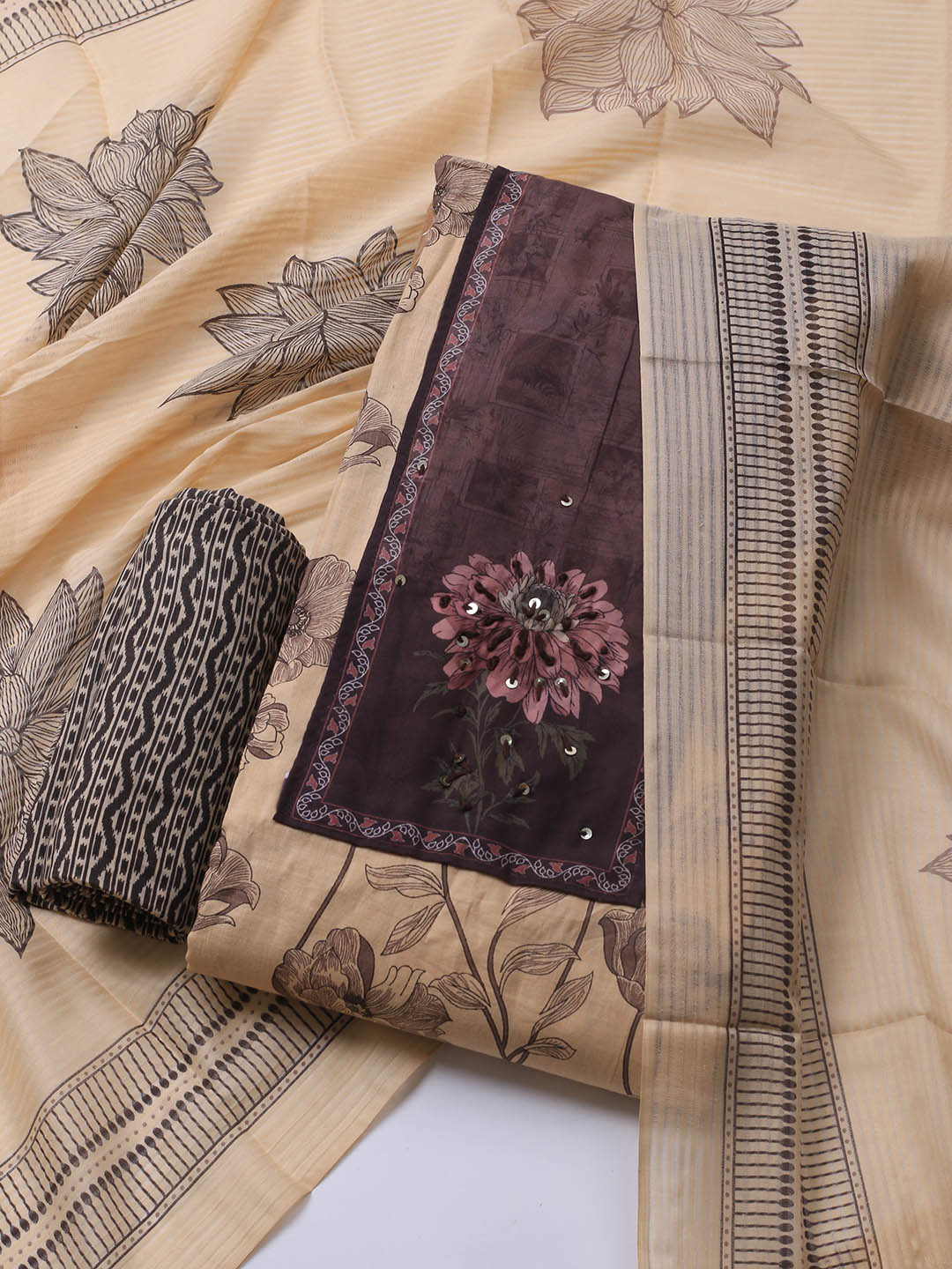 Printed Cotton Blend Unstitched Suit With Dupatta