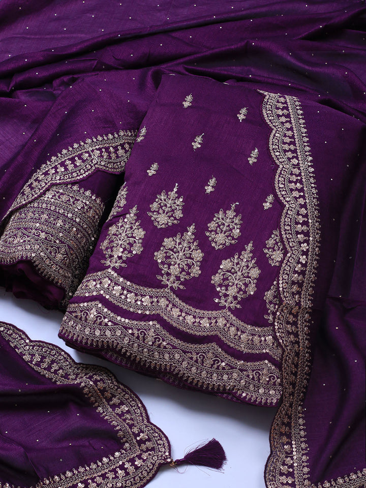 Sequence Art Silk Unstitched Suit Piece With Dupatta