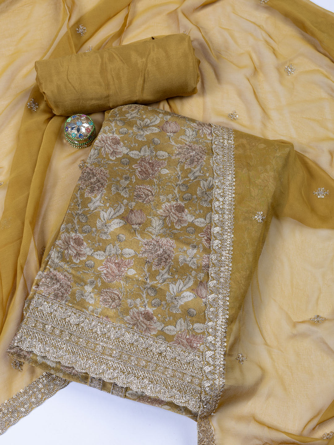 Neck Embroidered Tissue Unstitched Suit With Dupatta