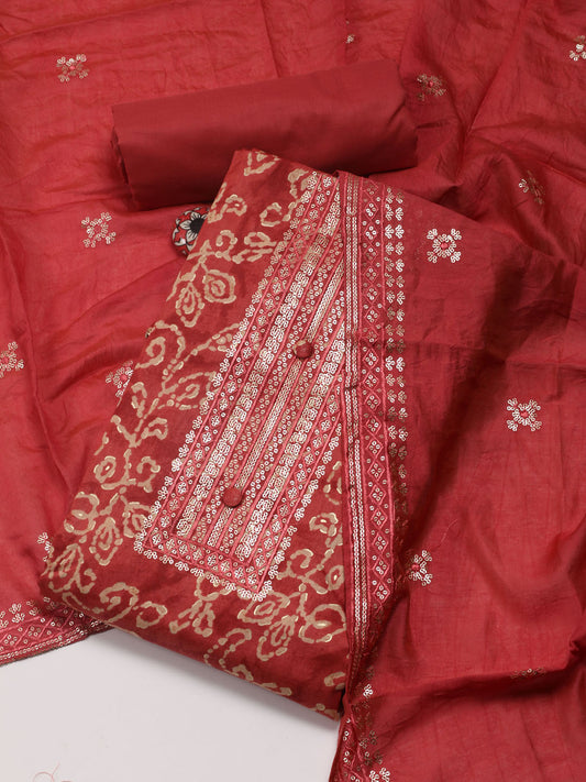 Neck Embroidered Cotton Unstitched Suit Piece With Dupatta