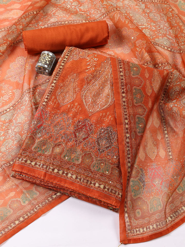 Neck Patti Chanderi Unstitched Suit With Dupatta