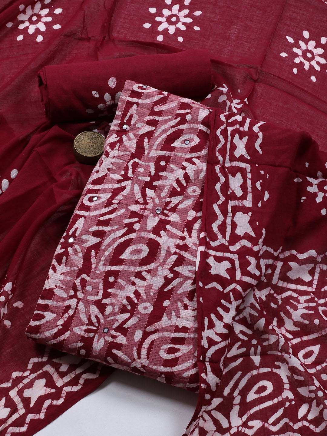 Printed Cotton Blend Unstitched Suit With Dupatta