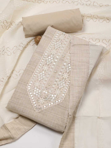 Neck Embroidery Cotton Unstitched Suit Piece With Dupatta