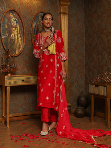 Embroidery Organza Kurti With Pants & Dupatta