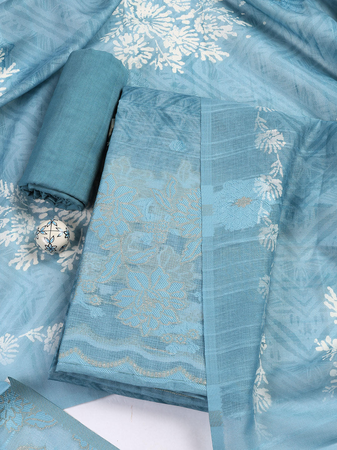 Printed Linen Unstitched Suit Piece With Dupatta