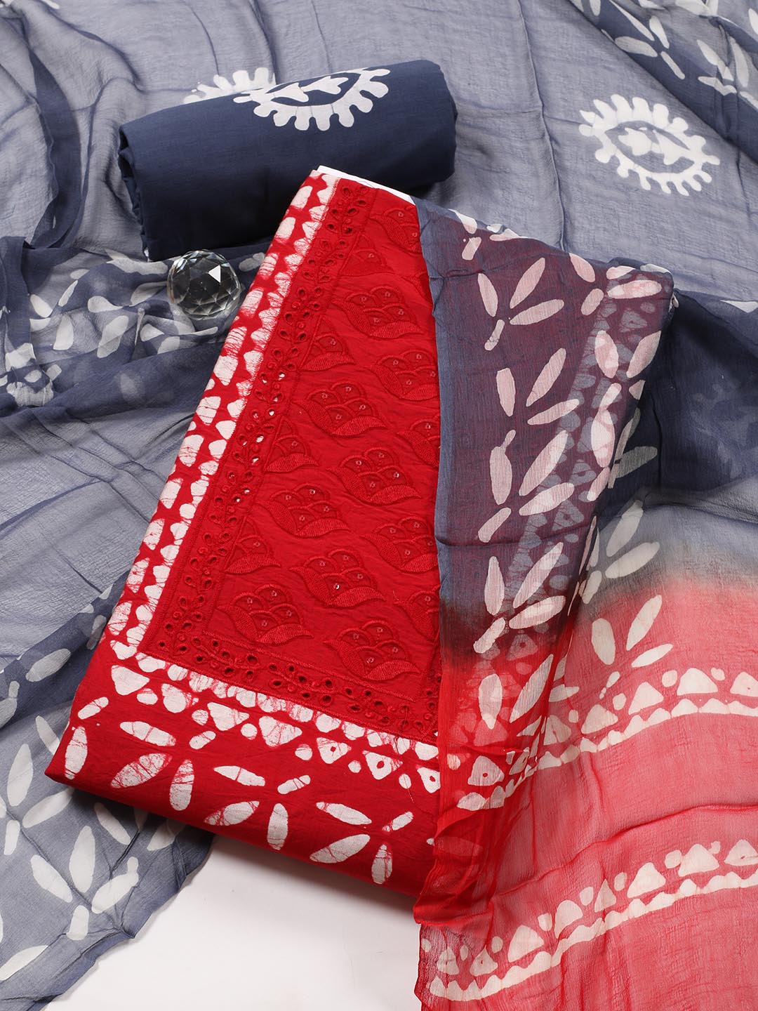 Printed Cotton Blend Unstitched Suit Piece With Dupatta