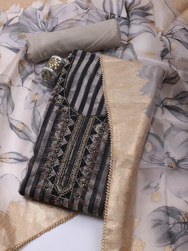 Neck Embroidery Chanderi Unstitched Suit With Dupatta