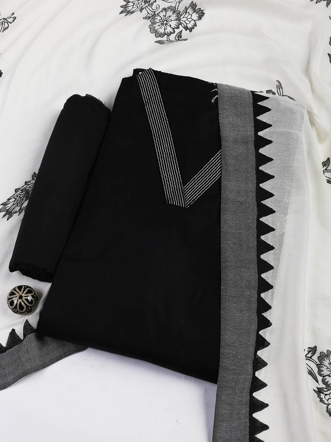 Neck Embroidered Cotton Blend Unstitched Suit With Dupatta