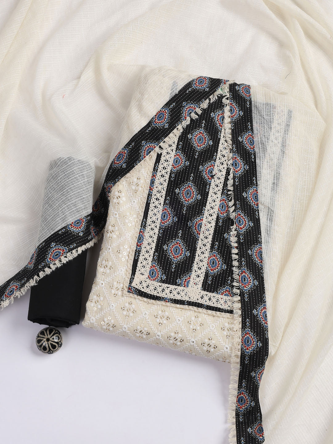 Printed Cotton Blend Unstitched Suit Piece With Dupatta