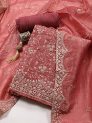 Embroidered Organza Unstitched Suit Piece With Dupatta