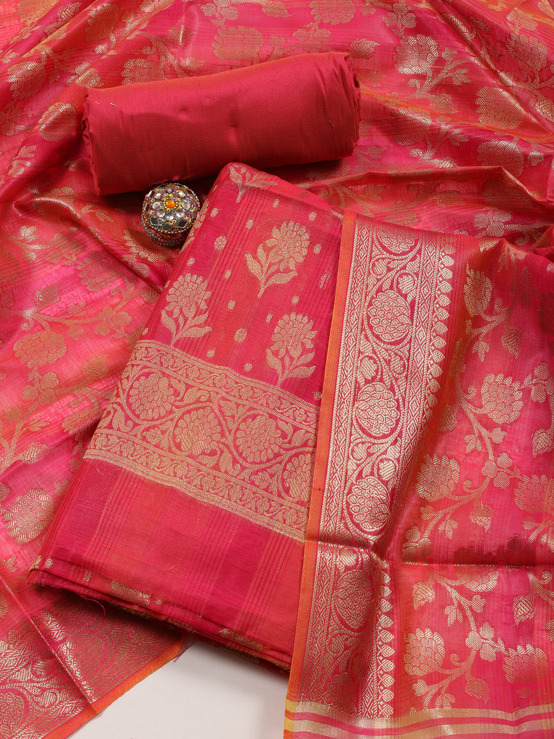 Woven Chanderi Unstitched Suit With Dupatta