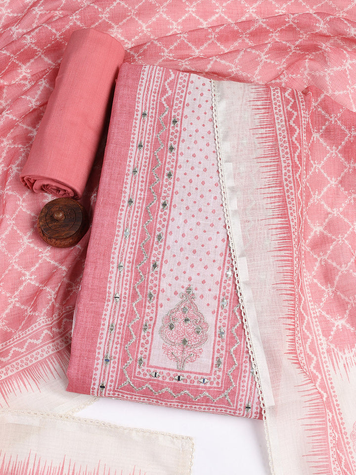 Printed Linen Unstitched Suit With Dupatta