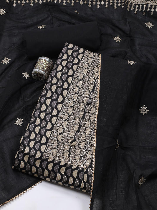 Neck Embroidered Cotton Blend Unstitched Suit Piece With Dupatta