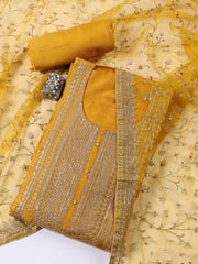 Neck Embroidered Chanderi Unstitched Suit With Dupatta