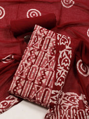 Printed Cotton Blend Unstitched Suit With Dupatta