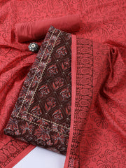 Printed Cotton Blend Unstitched Suit With Dupatta