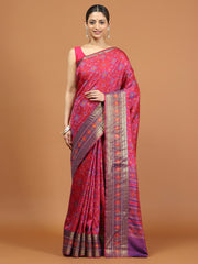 Patola Zari Border Printed Cotton Blend Woven Saree