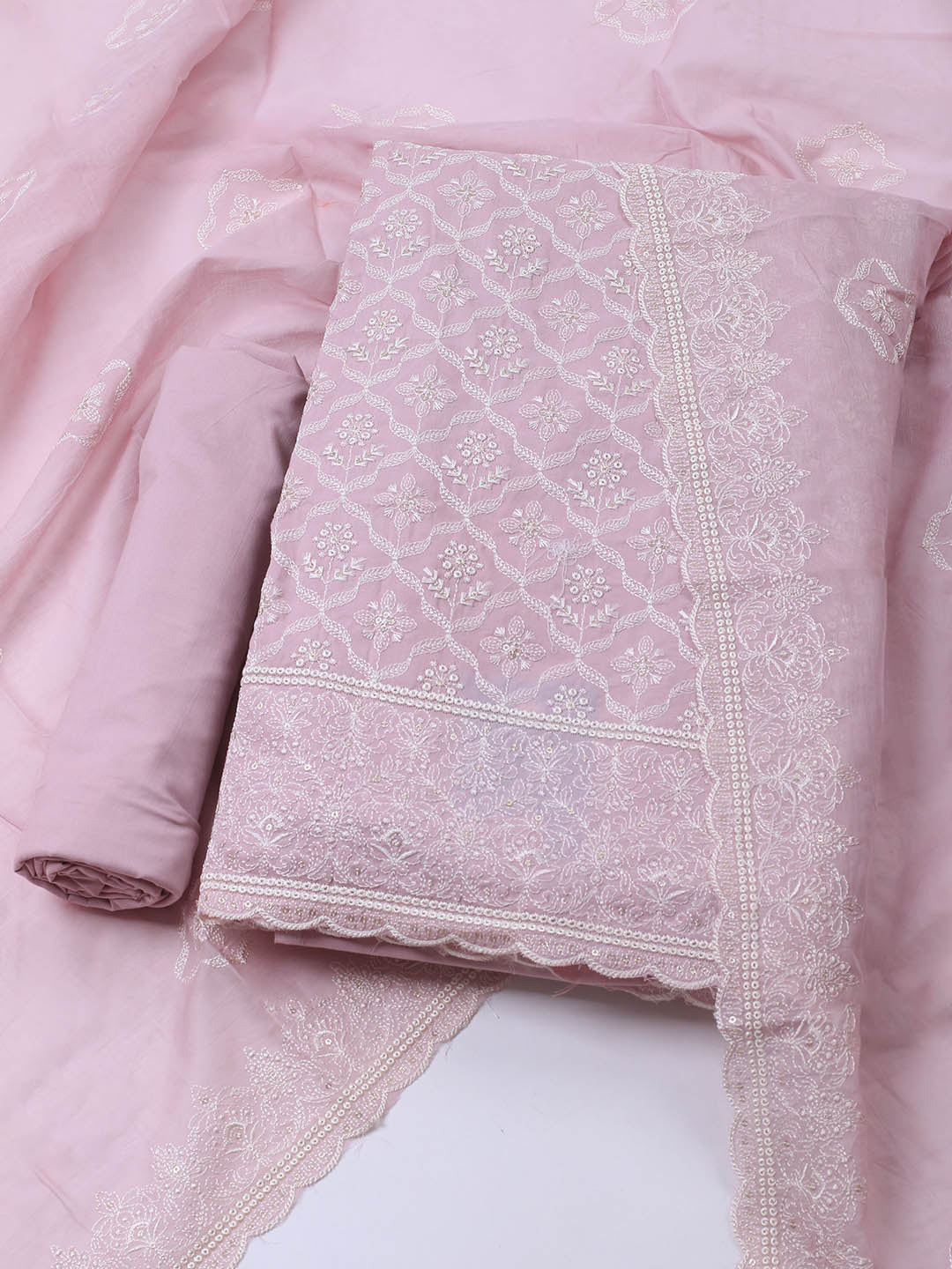 Embroidered Cotton Blend Unstitched Suit Piece With Dupatta