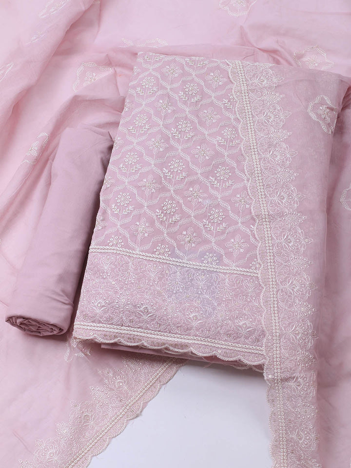Embroidered Cotton Blend Unstitched Suit Piece With Dupatta