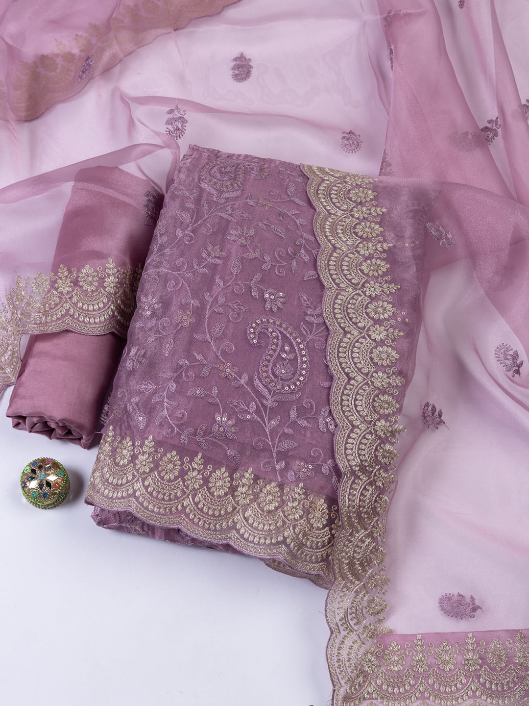 Embroidered Organza Unstitched Suit With Dupatta