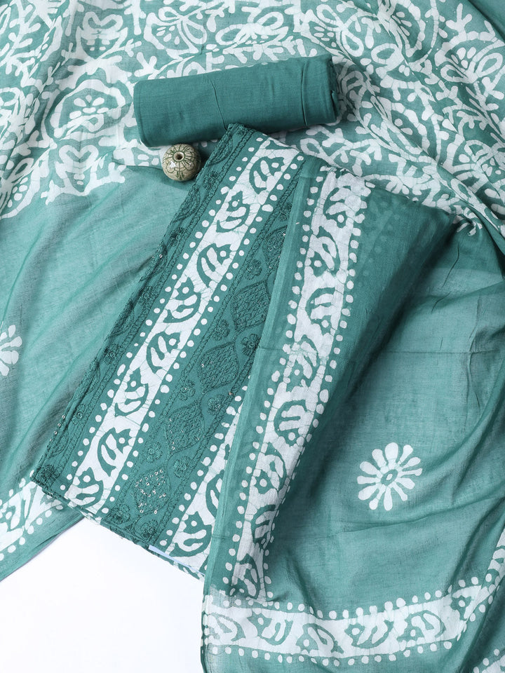 Printed Cotton Blend Unstitched Suit With Dupatta