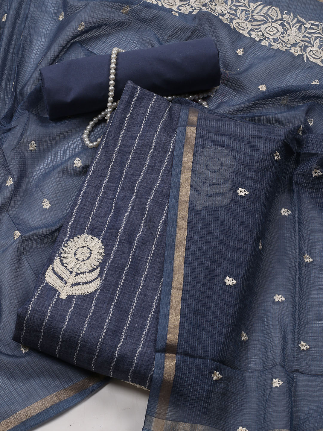 Embroidered Cotton Blend Unstitched Suit Piece With Dupatta