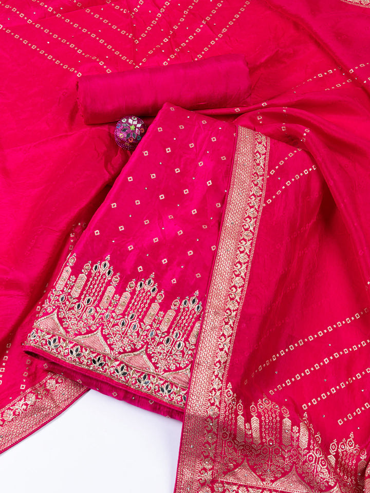 Booti Work Art Silk Unstitched Suit Piece With Dupatta