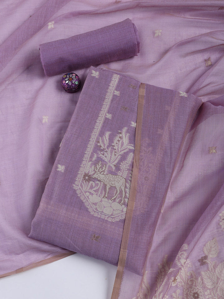Woven Chanderi Unstitched Suit With Dupatta