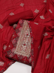 Printed &Neck Embroidery Cotton Unstitched Suit Piece With Dupatta