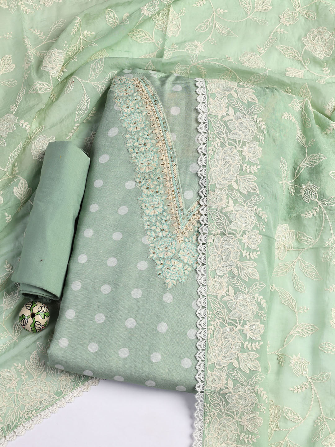 Embroidery Linen Unstitched Suit With Dupatta