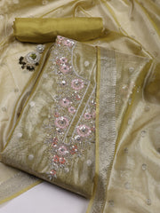 Neck Embroidered Tissue Unstitched Suit With Dupatta